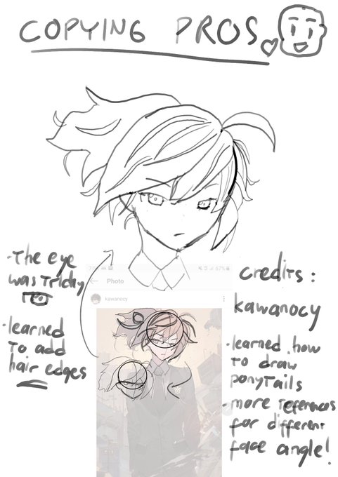 Okay so I need to be good at drawing face so I decided to copy some pros drawings. RN I'm copying kawanocy. NGL, I learned few handful tricks. 