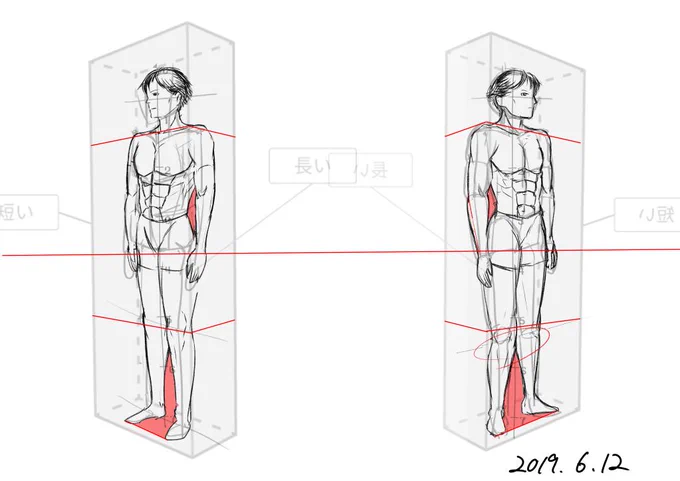 【練習】立体的な体コース第2回 体の角度による変化 | sensei by pixiv  #sensei_pixiv遠近を捉えるのは素体でも(人体を描き込めば猶更)大変です 