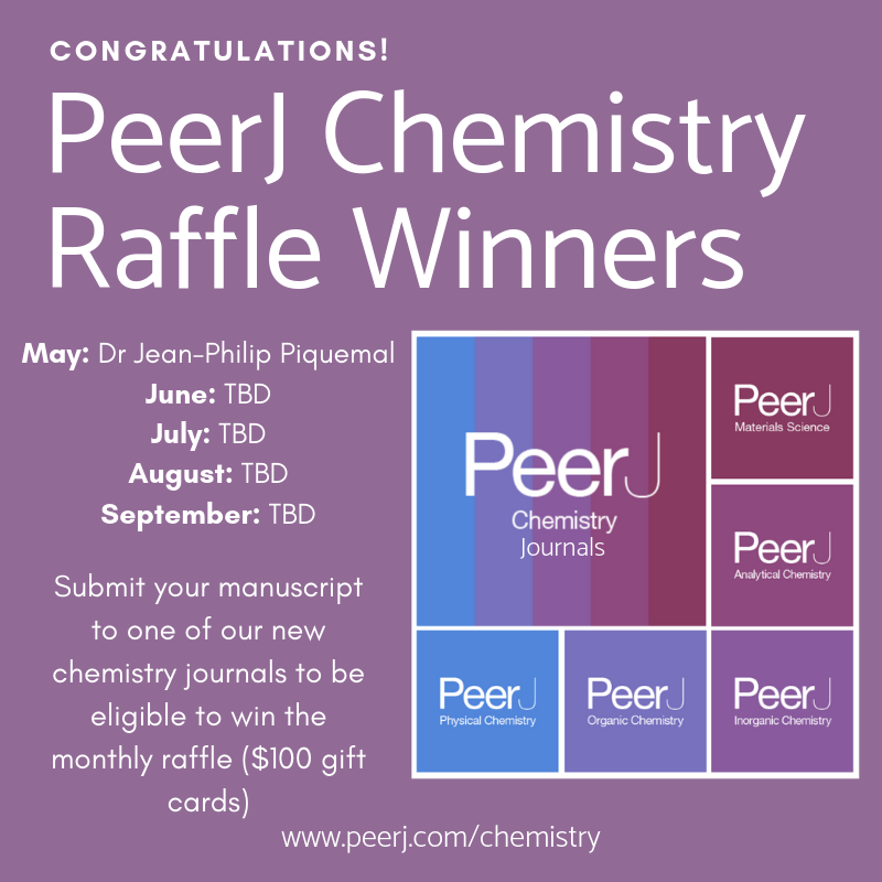 Announcing the PeerJ Chemistry monthly raffle winner! buff.ly/2IaYyIt

Submit your manuscript to one of our new chemistry journals to be eligible for our next raffle buff.ly/2Wgk3QL