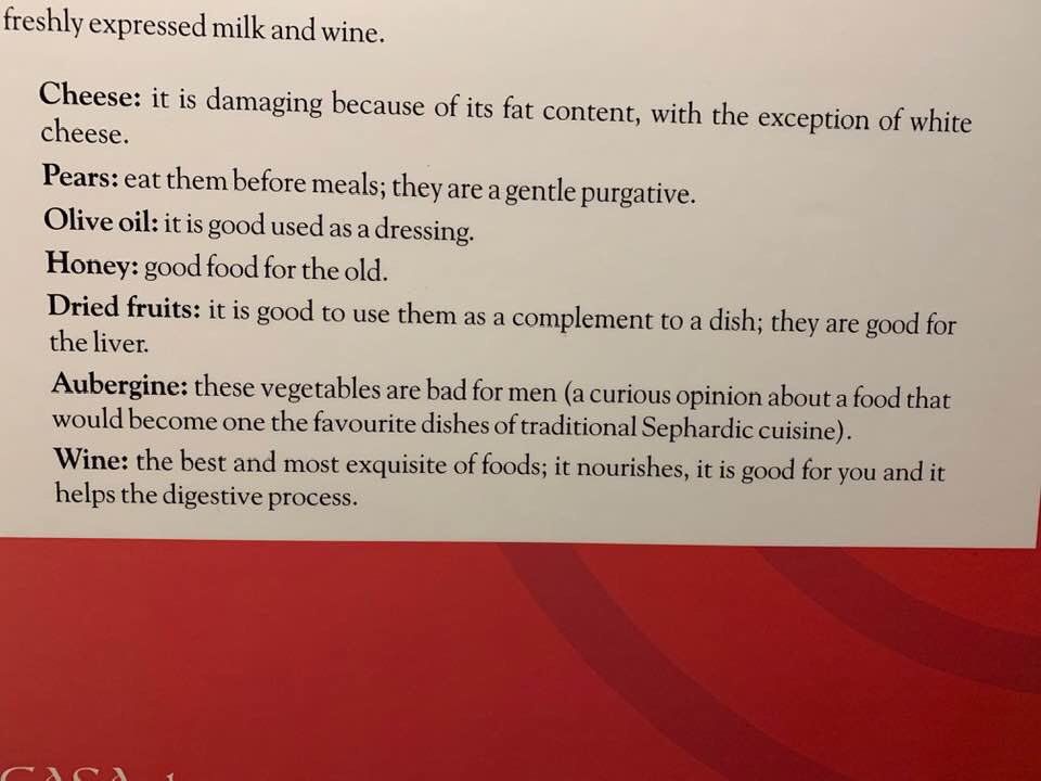 25/ 12th century Jewish philosopher on food.The wisest humans of the 12th century peddled bull**** because they sincerely thought it was their deepest wisdom crystallized into gems!High school graduates know better now.Be careful what you learn from history.