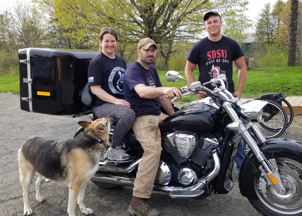 QLPlus's tweet image. QL+ students from @SDSU created a Motorcycle Wheelchair Carrier for Army Veteran and QL+ Challenger, Tammy Landeen.  One of her favorite pastimes is riding a motorcycle with her husband. Now, Tammy can bring her wheelchair with her, wherever the road takes them! #SDSU #Veteran