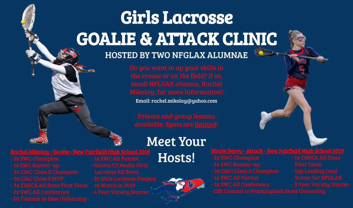 Interested in working with NFGLAX senior goalie Rachel Mikolay and senior attacker Nicole Berry to improve your play on the field?? Email Rachel Mikolay for more information! (Open for all ages!)