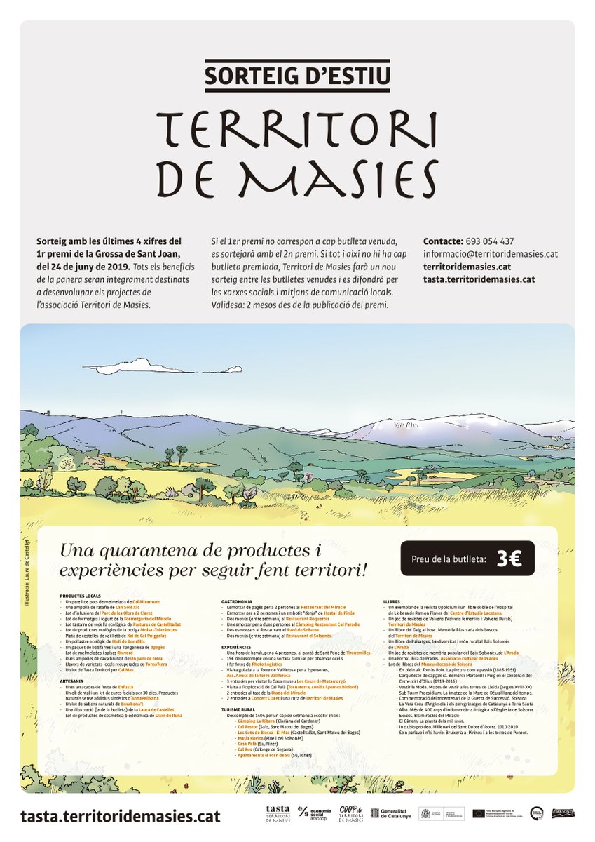 SORTEIG D’UNA QUARENTENA DE PRODUCTES I EXPERIÈNCIES PER VIURE EL TERRITORI! 
Ja tens la teva butlleta?
El sorteig es farà coincidint amb el primer premi de la Grossa de Sant Joan!
Les butlletes es poden adquirir als diferents establiments socis de l’entitat.