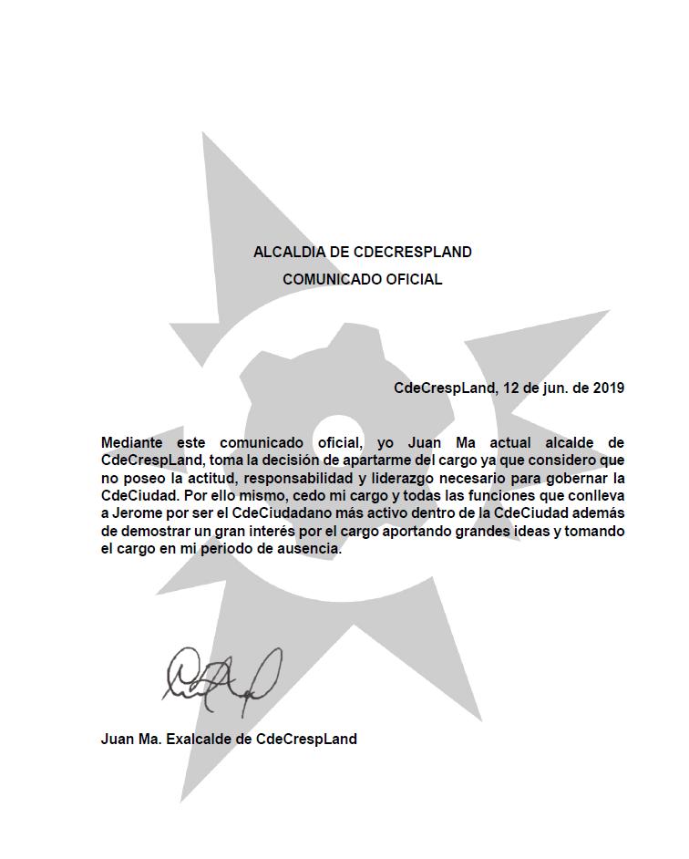 cdecrespland's tweet photo. Hoy nuestro alcalde JuanMa se ha retirado de su puesto para que su consejero JeromeEP tome el control. Hoy es un día de honra por JuanMa pero también de celebración.
Un nuevo futuro se acerca para CdeCrespland. https://t.co/XeT4VjkkFq
