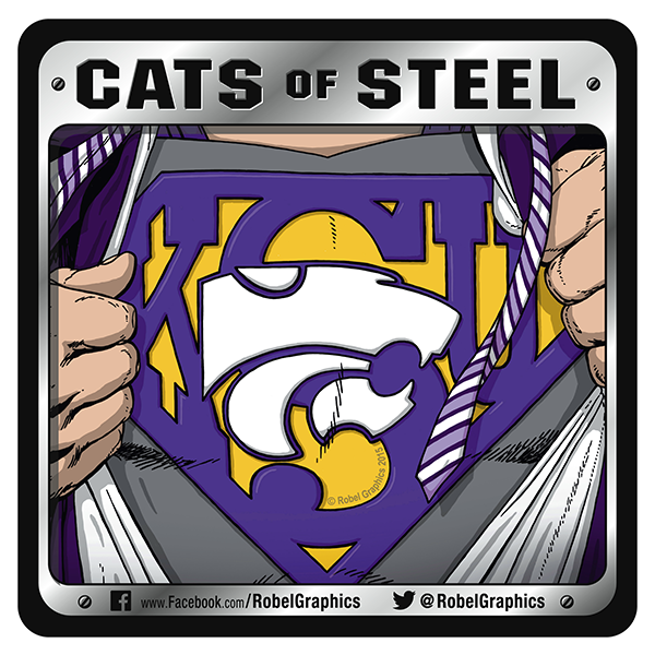 RobelGraphics's tweet photo. A little something in honor of Superman Day (June 12th). Superman grew up on a farm in Kansas, so obviously he would be a K-State Fan. Every Man of Steel A Wildcat! Enjoy &amp; Go Cats!  #KState #EMAW https://t.co/tfgZrioPfm