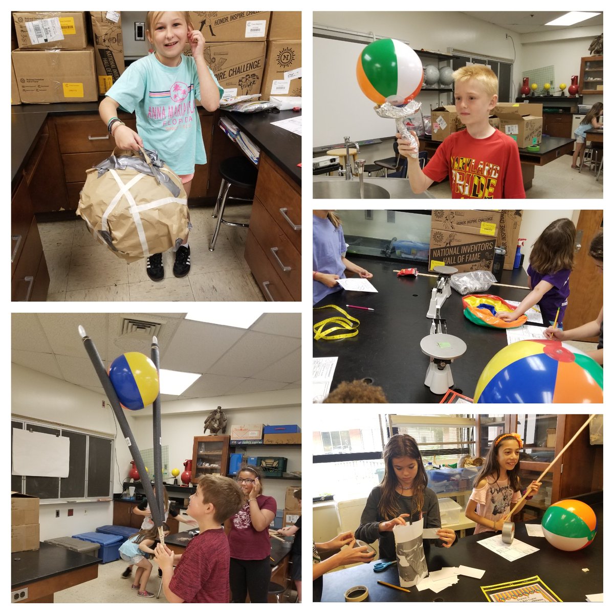 Sthawkins4's tweet photo. Grade 4 Beach Ball STEM Challenge.  My 4th grade engineers worked collaboratively to problem solve @TheFarmAACPS #aacpsawesome #aacpsscience #STEMrocks! https://t.co/7liYgBR9SA