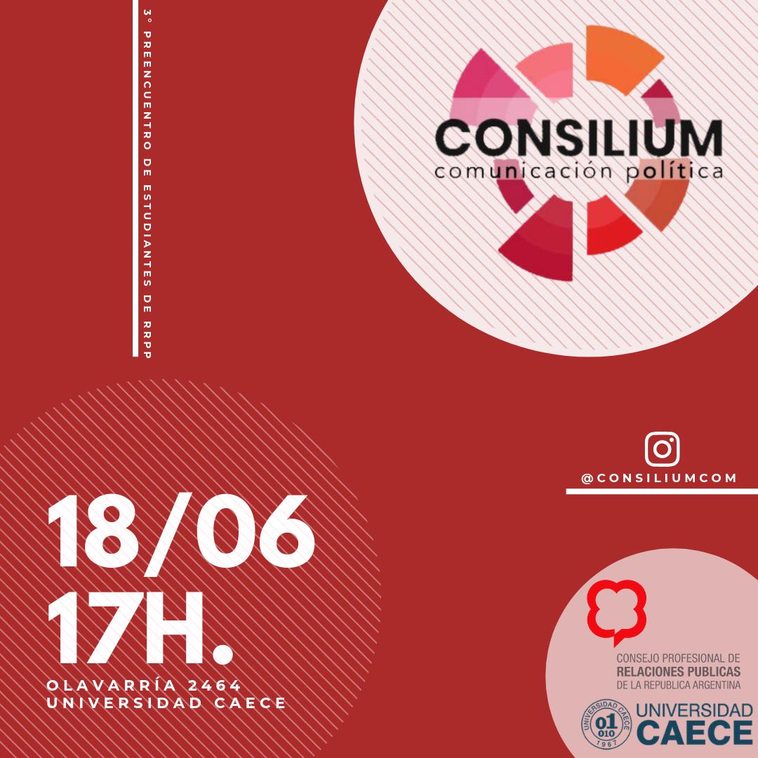 #ActividadesCMPC | CONSILIUM, jornada sobre comunicación política.
Charlas sobre agenda política, disertación de “Cómo formar un candidato” y “El impacto de las RRPP en la política” 
Evento abierto y gratuito con inscripción: bit.ly/2MITJKV
+info: Instagram <a href="/consiliumcom/">Consilium</a>