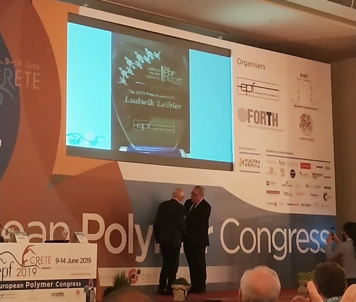 - European Polymer Federation Prize - 
HALL 1 (ZEUS W-E)
Presented by Prof. Spiros H. Anastasiadis &amp; Prof. Georges Hadziioannou, awarding Prof. Ludwik Leibler.
#EPFCrete #EPF2019