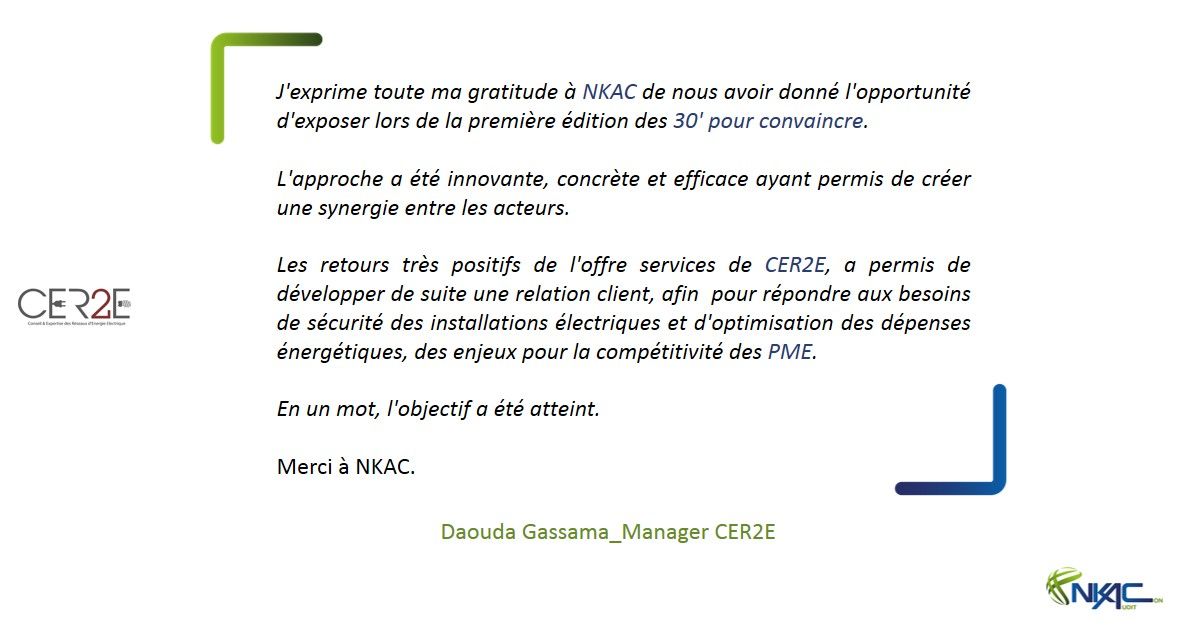 NKAC_'s tweet photo. Témoignage de Daouda Gassama_Manager CER2E, exposant de la 1ère édition de #30MINUTESPOURCONVAINCRE

#PME #GOODRADE
#management #audit #finance #Kebetu #conseil #startup https://t.co/wz8YesGJCp