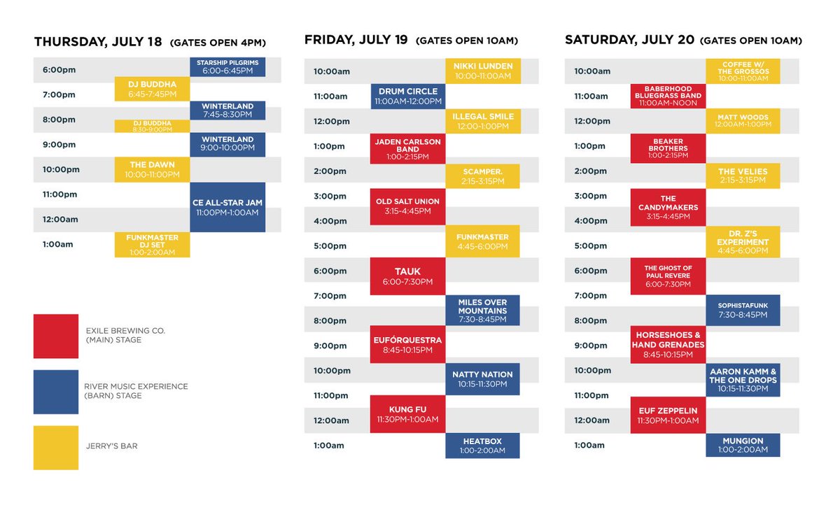 The Sweet 16 Camp Euforia schedule is here! Sweet, sweet summertime has arrived - find your friends and start making your plans! #CE16 
🙌🧚‍♀️💃🕺🏻📆🍻🌞
Camp Euforia | July 18 -20 | Lone Tree, IA | Tix: bit.ly/2GQKBz9
#CampEuforia