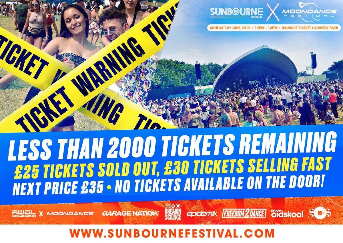 TICKET WARNING! Less than 2000 tickets left on sale for Sunbourne x Moondance Festival 2019 on Sunday 30th June – this summer’s ultimate rave festival!

Tickets: sunbournefestival.com
