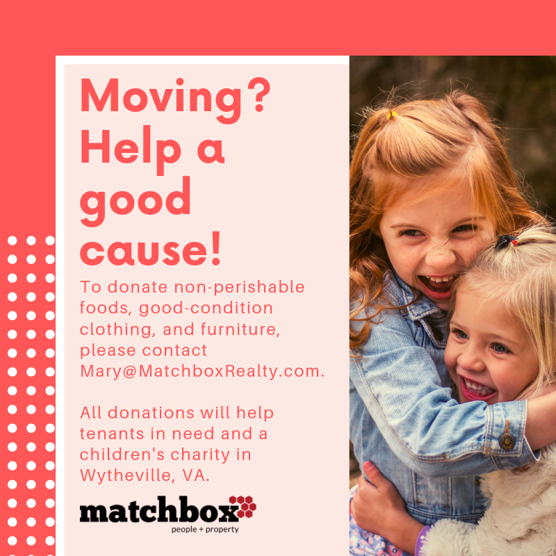 CharlestonTowne's tweet photo. Moving? Consider donating gently used furniture, clothing, cleaning supplies, and in-date non-perishable food! All donations help those in need! Email Mary@MatchboxRealty.com to find out more!

#MatchboxCares #LoveWhereYouLive https://t.co/Cj4bUmTdnp