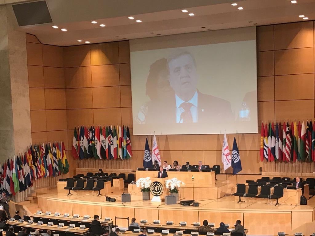 DeptEnterprise's tweet photo. “The ILO is key to ensuring a brighter future for everyone in the changing world of work” Minister @PatBreen1 addresses the Centenary session of International Labour Conference supported by the Ireland delegation. #ilo100 @IrelandUNGeneva https://t.co/AniHy3BL7f