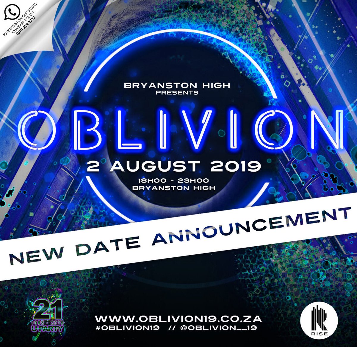 📣 Bryanston High School presents: Oblivion 🔥 Join us on 2 August 2019 at 6pm to have an epic night out with some of thee best headliners LIVE 🎟‼️ <a href="/Shane_Eagle/">Eagle</a> and <a href="/Chunda_Munki/">CHUNDA MUNKI</a> will be bringing all the 🔥🔥 Buy your tickets on: oblivion19.co.za 💪🏼🎟😍💃 #Oblivion19