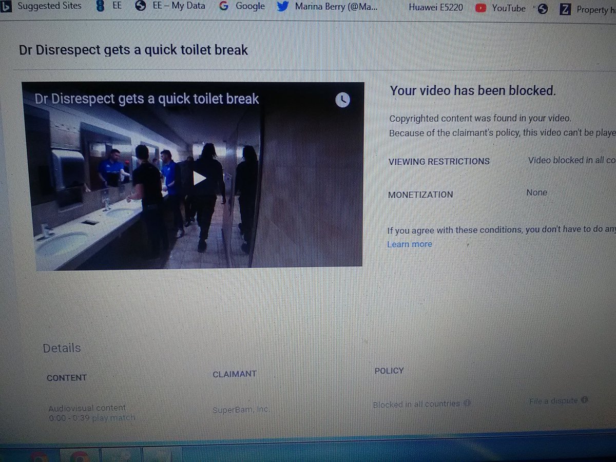 nrsismad's tweet photo. So I did a test with uploading to YouTube of Dr Disrespect using the public toilets, Guess what happens!! It had a copy strike! But not my YouTube channel but a test YouTube channel and this is the result.
😂😂
#DrDisrespect #YouTube #copystrike #E3 https://t.co/Gndsox3ynd