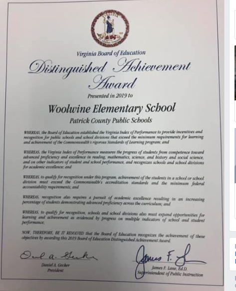 WW_Teach's tweet photo. Very exciting for our school! Thank you to students, parents, faculty, staff, grandparents,volunteers, community members and others who support our school! 
Go Woolwine Elementary School! The Warriors are awesome! https://t.co/uyWpKBwR3H