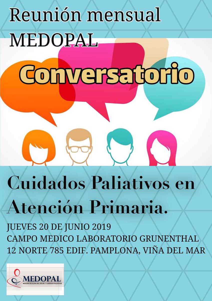 MEDOPAL_CHILE's tweet photo. Todos invitados a participar de este espacio de conversación, los esperamos. CUPOS LIMITADOS. @juanpabloyaeger @psijoan @inter_oncology @LorenaG78031104 @_ALCP @PaliativosChile @PatiFord @AntonioCanoEnf @incancer @vinadelmar @Hospitalfricke https://t.co/4zRJrH5BNZ