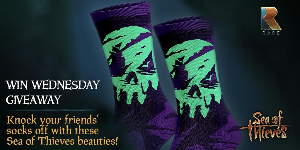 SeaOfThieves's tweet image. Three lucky pirates can sail off in style with these eye-popping #SeaOfThieves socks! Want to grab a pair for yourself? Just follow us and RT this post by 4pm BST tomorrow for a chance to nab them! #WinWednesday