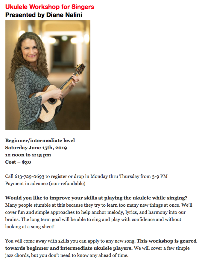 TimBedner's tweet image. This Saturday @AlcornMusic #ukulele for #singers w/@dianenalini Starts at 12noon