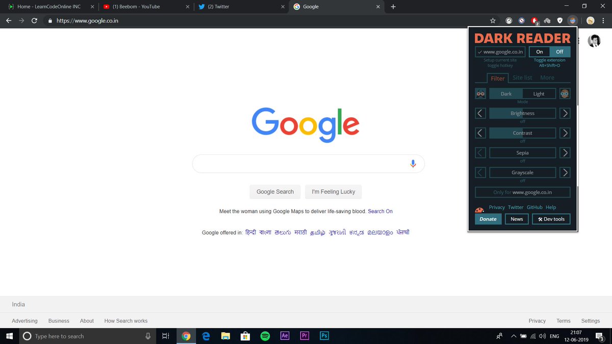 aniketsiingh's tweet image. I have found the awesome-st @googlechrome extension called #darkreader which enables true dark themed web browsing in every site 
u can even get it on @firefox , works on @Twitter web Clint too 😉