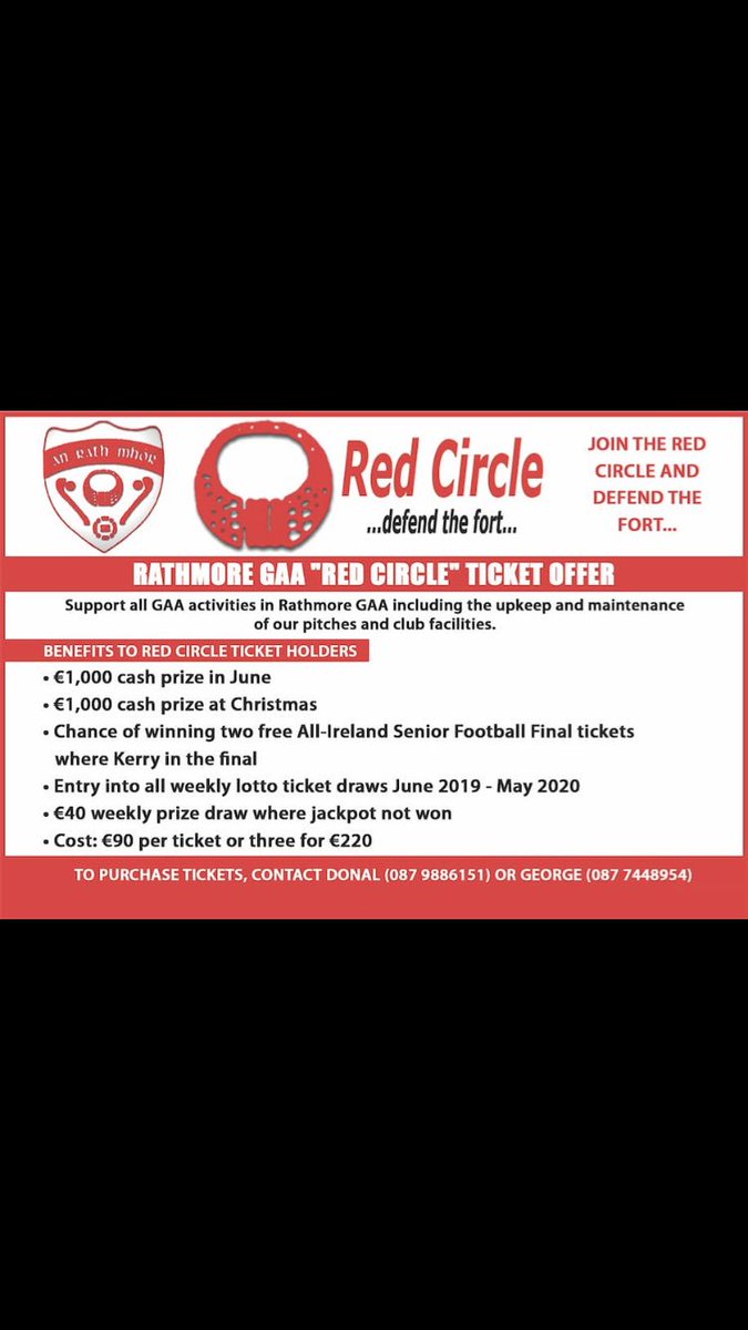 rathmoregaa's tweet photo. Hi All,

It's renewal time for Red Circle Lotto tickets. 
"Time running out, buy your ticket now" https://t.co/b7qmeofch2