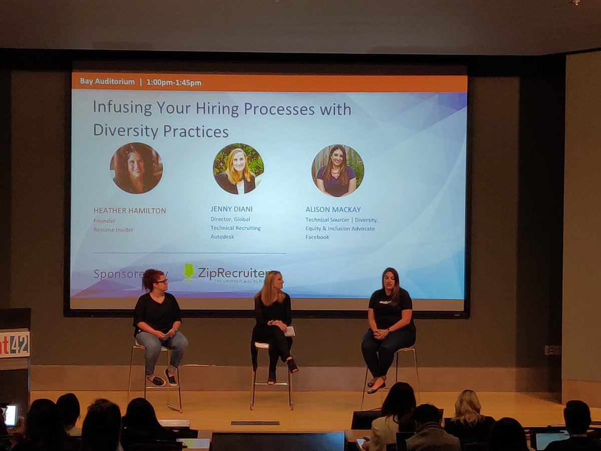 Talent42's tweet photo. #HeatherHamilton @AM_Recruiter_SV @JennyDiani talking about to infuse diversity practices into the hiring process #talent42 https://t.co/0gKeeQ1q8n