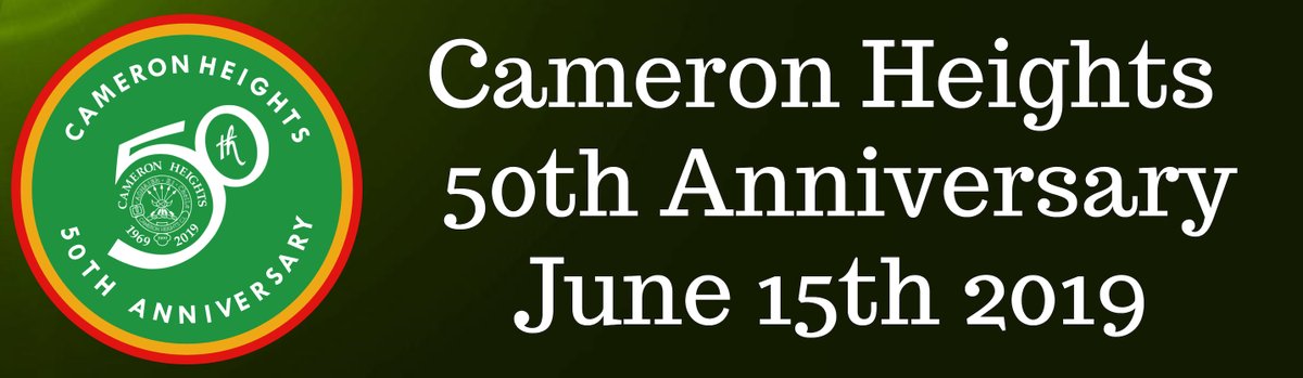 [EVENT] Calling all past and present <a href="/CHCIScottySays/">Cameron Heights</a> Gaels! Cameron Heights CI, in #Kitchener, is celebrating its 50th #anniversary on Saturday from 11am-3pm. The formal <a href="/CHCI50th/">Cameron Heights 50th</a> presentation starts at 12pm. 🎉🎂

Come tour the school and reconnect with old friends!