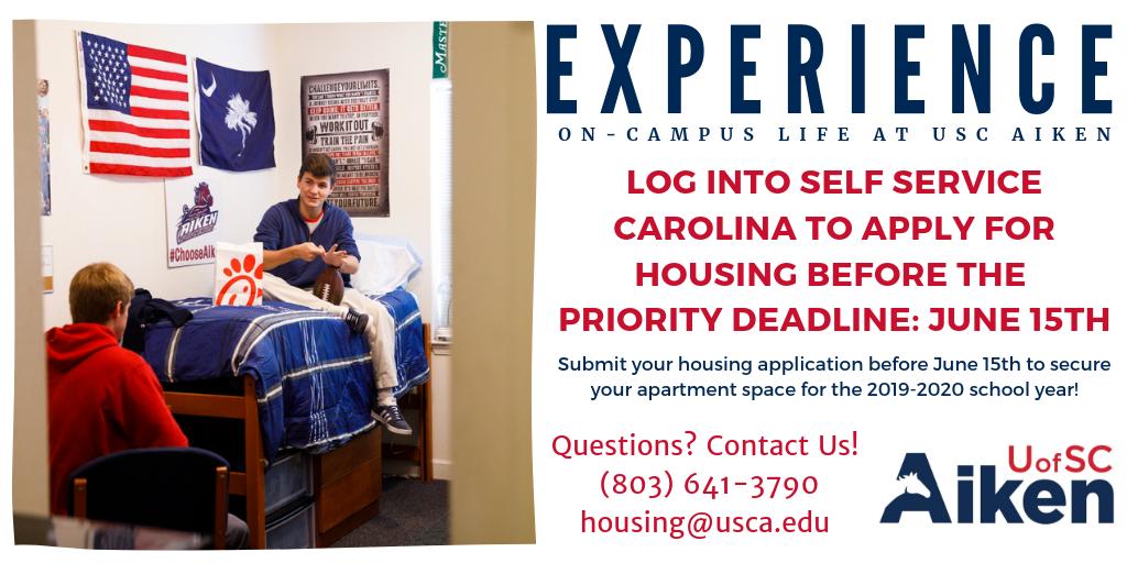Don't forget! June 15th is the priority deadline to room select! Log into Self Service Carolina, and double check that you have a room for 2019-2020!
