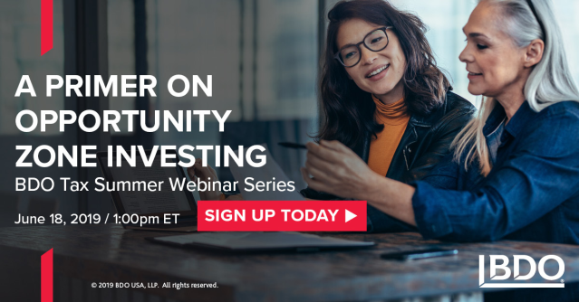 JoeRehmEA's tweet photo. June 18 webinar from @BDO_USA_Tax on #OpportunityZones outlines the potential #tax benefits of investing in a qualified opportunity fund. Details and registration here: https://t.co/WPwQu7PhAw https://t.co/44SOwRp7ez