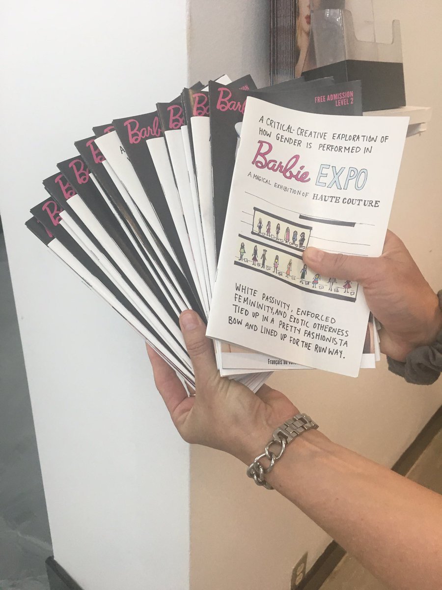 CASWE1's tweet photo. The Barbie Expo was hacked today! We placed the zine among pamphlets explaining the exhibit in the hopes of tricking unsuspecting visitors into picking up both the official and *unofficial* guide :)
Photos below https://t.co/szI75dYg1R