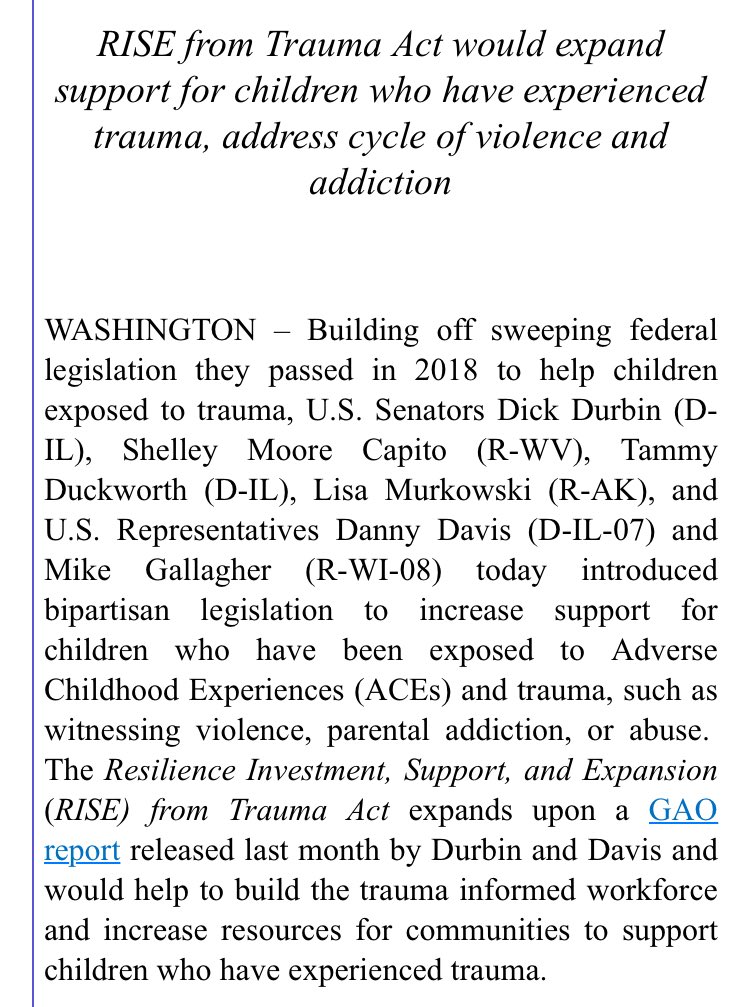 Check this out! Bipartisan legislation introduced, RISE From Trauma Act. #TraumaImformed #ACEs @MentalHealthMO @MO_CoalitionCBH @IRLeaders