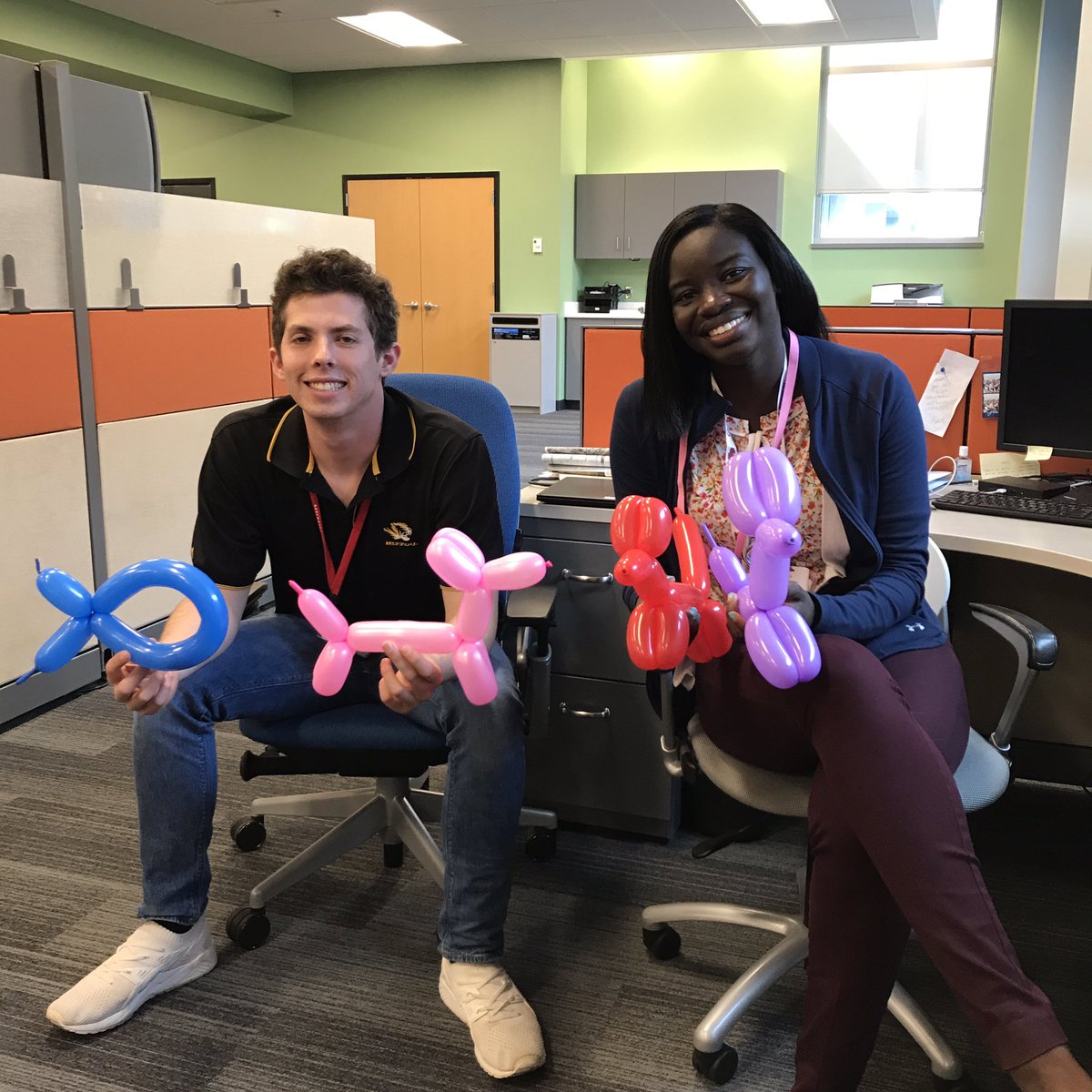 We depend on students to help us around the hospital, and in turn we educate them about their future profession. Today, Mike and Nanding wanted a lesson in balloon art, so we happily obliged! #balloonanimal #volunteer #peds