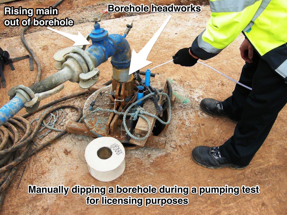 GeoscienceEA's tweet photo. @GroundwaterMike As part of water licensing process-before a licence is granted a constant rate #pumpingtest is undertaken to ascertain 1. #groundwater applied for can be sustainably abstracted & 2. drawdown cone of depression does not impact any surrounding water features https://t.co/Uj7TDEHHC7 https://t.co/bATvp2jiPb