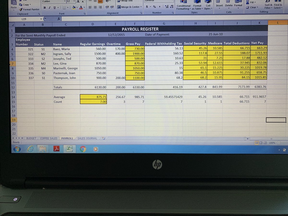 My 8th grader’s are using #Microsoft #Excel to learn how to create and run a payroll system. #VeryProudOfMyStudents #VirtualEnterprise #FinalProject