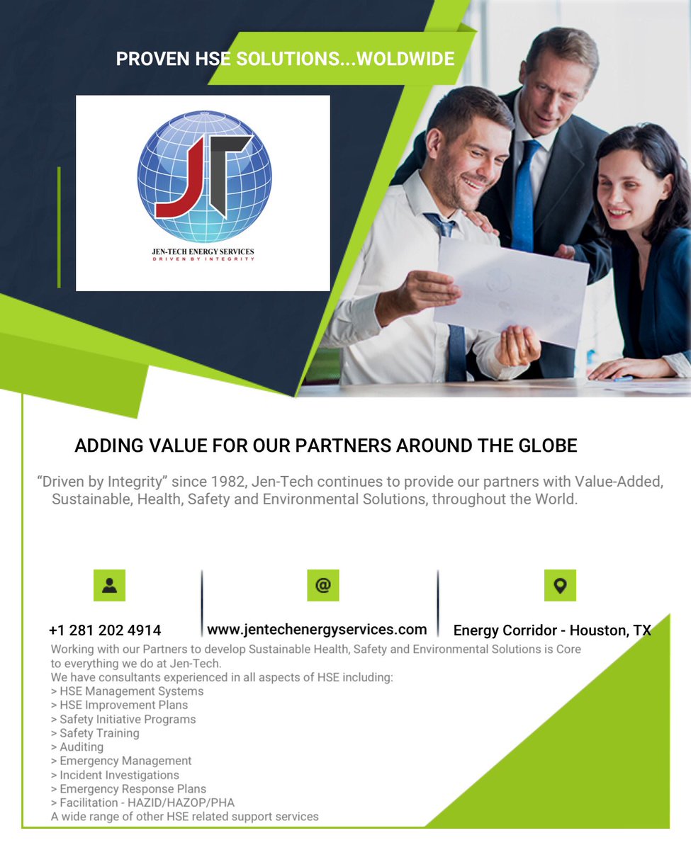 jentechenergy's tweet photo. Is HSE a Core Value, within your Organization? If the answer is no, Jen-Tech can help. Contact us, Today!
#JenTechEnergyServices https://t.co/vlhgH6qz2V