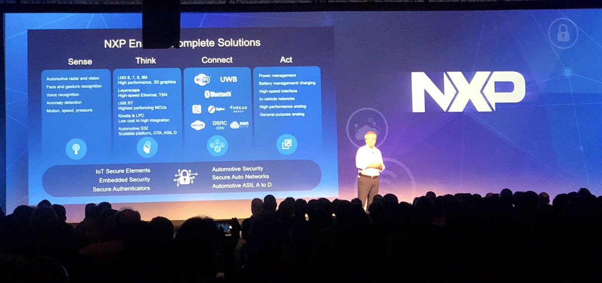NXP's tweet photo. Design at the edge, from #IoT to #automotive. NXP President Kurt Sievers kicks off #NXPConnects keynote with leaders from @Microsoft, @ChargePointnet and @DriveSERES, an event that’s bringing together 1500+ Silicon Valley engineers this week. https://t.co/SqSbS56PgR