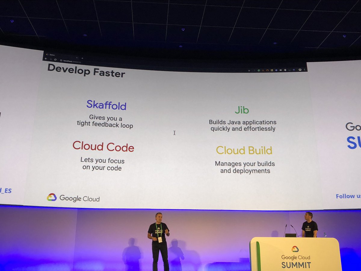 SantiMA10's tweet image. ¡Que pedazo de sesión sobre de @jorgenogales y @rafaelsf80: #kubernetes #cloudbuild #skaffold para terminar el #GoogleCloudSummit! 👏🏻👏🏻