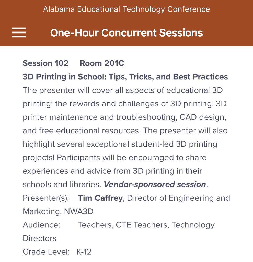 ngfields2003's tweet photo. Attending the AETC conference in Mobile. Inspired to learn more about CAD and 3D printing for the library at Lee High School. Teacher resources available at https://t.co/xLx5nSTdkf. 
Great information from Tim Caffrey! https://t.co/MVrg7JmQAi