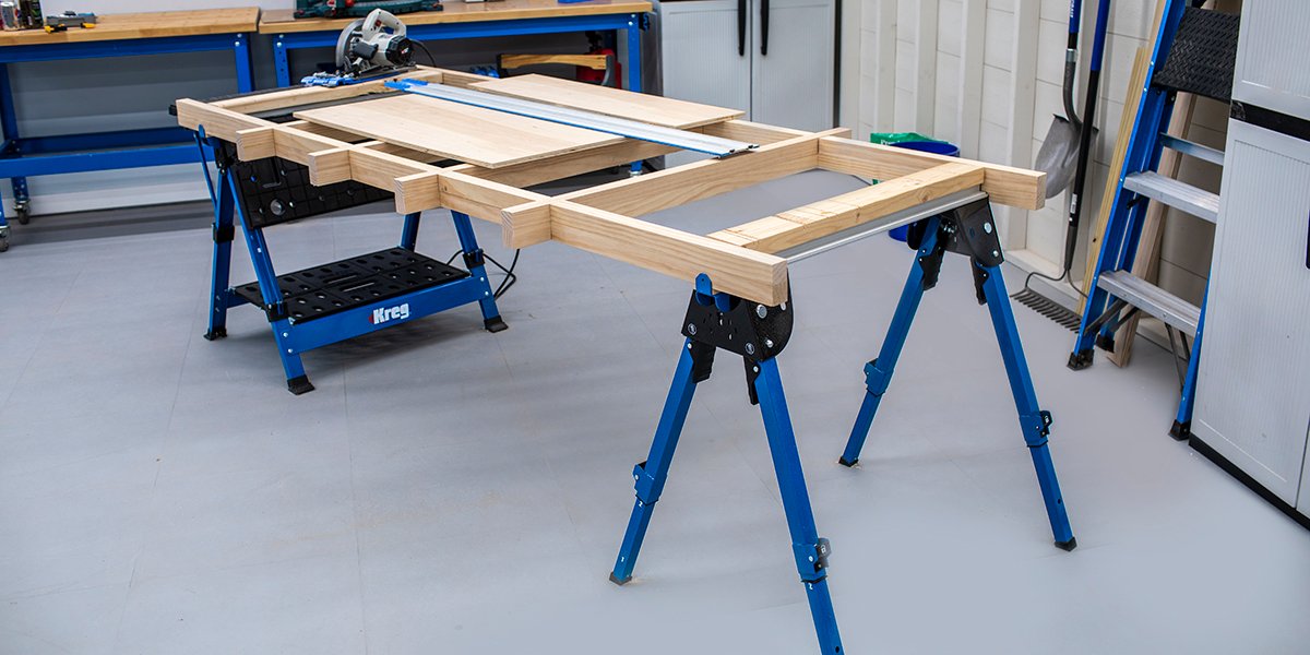 Make cutting easier and safer with this sturdy  support grid. Made from 2x2s, it spans between <a href="/KregToolCompany/">Kreg Tool</a> Mobile Project Centers, Track Horses, or 1 of each.  Or, modify it to work with about any sawhorse. Plus, it knocks down for compact storage. ⚙ bit.ly/2Kcod5L