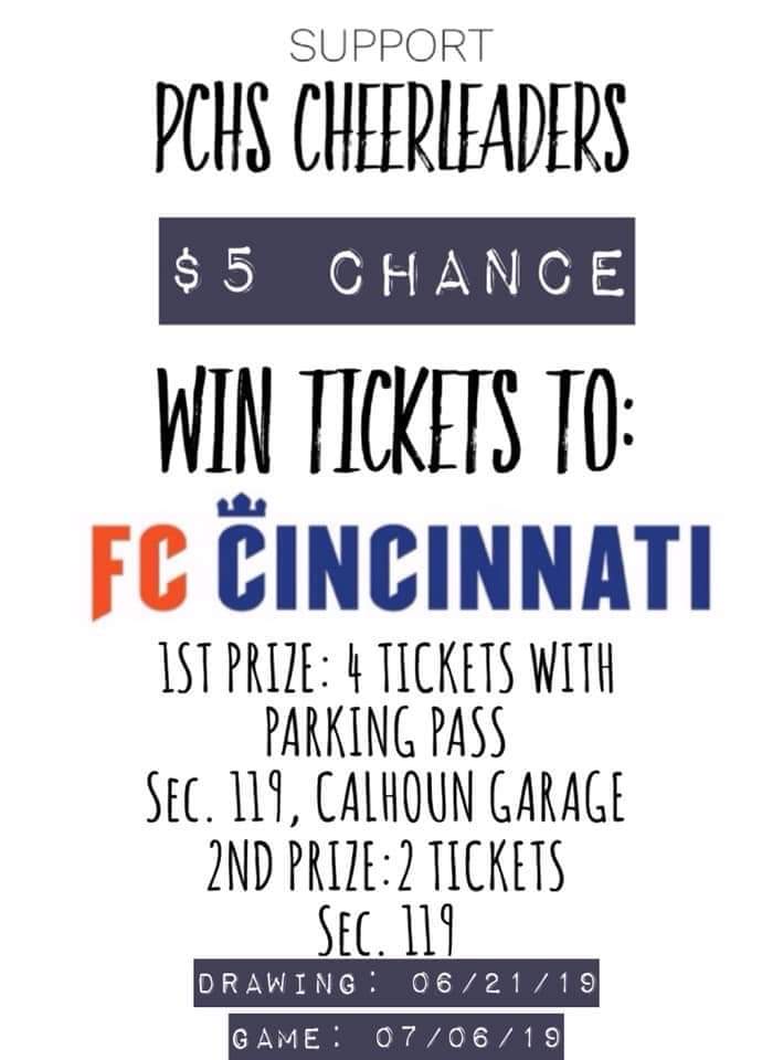 Reagan has raffle tickets for $5 for FCC Cincinnati.  Game is July 6th - 2 chances to win.  Cash or PayPal accepted, let me know if interested!