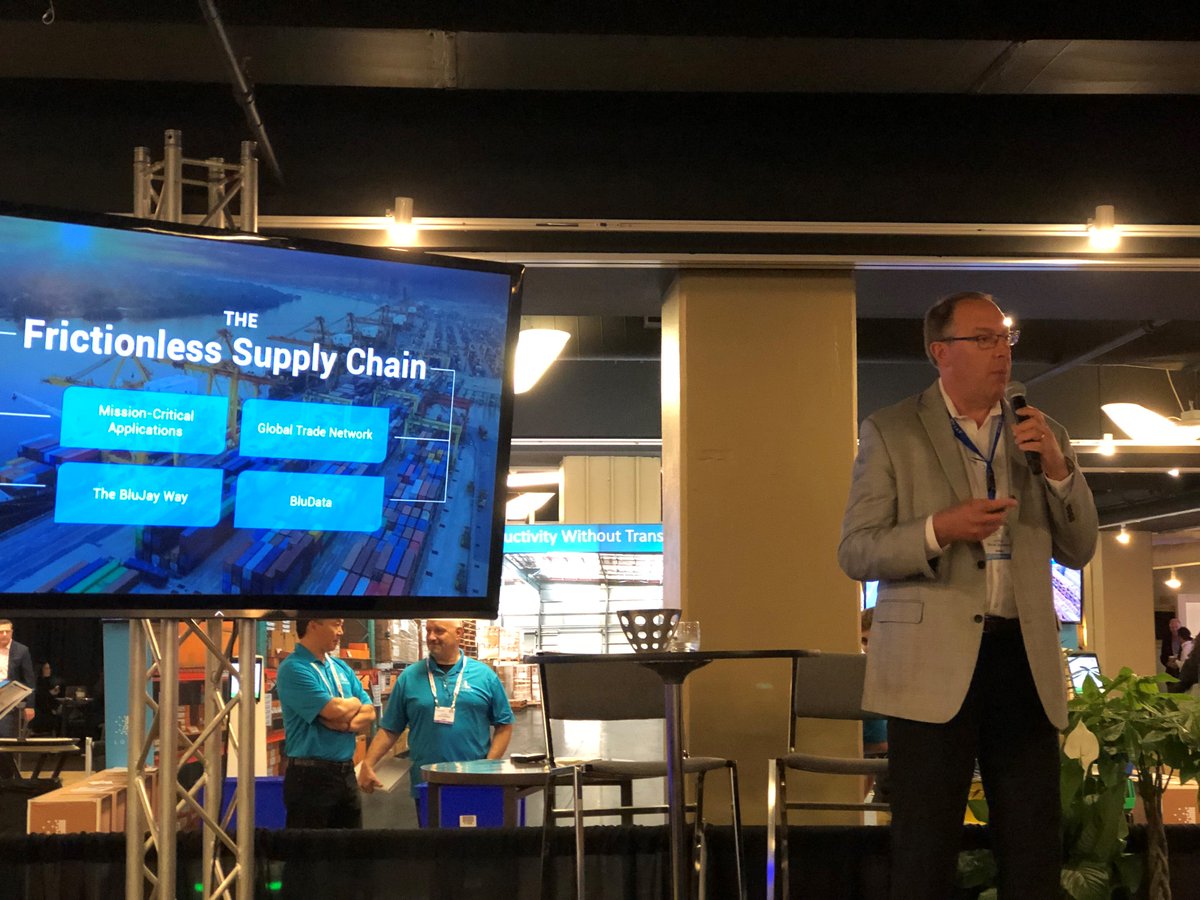 myblujay's tweet photo. [US Event] BluJay's Stacie Vroman takes the stage at the 3PL &amp; Supply Chain Summit: Atlanta for the panel discussion on "Becoming Truly Customer-Centric." Jeff Potts also breaks down BluJay's #frictionlesssupplychain at yesterday's sponsored lunch. #3PLUS19 https://t.co/Ftf6VWMhHM