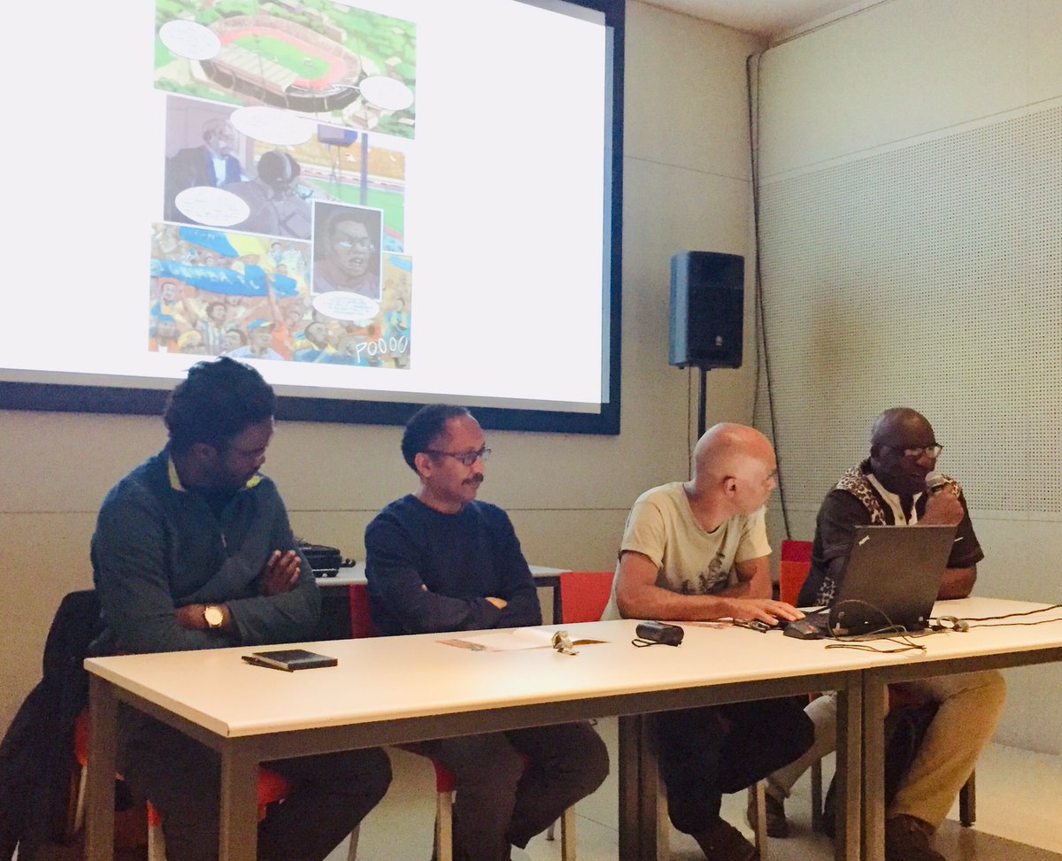 PLungheretti's tweet photo. Première nocturne du #musée de la @CiteBd avec une rencontre avec @Achoudan #AdjimDanngar, #ChristooheEdimo #JeanPierreMbumbo et #YvanAlagbé sur la #bandedessinée africaine #Afrique #9eArt #CiteBD #Angoulême https://t.co/ZUUbSygqq4