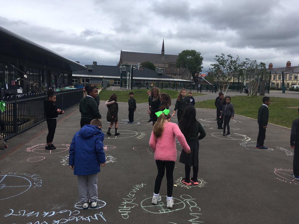 Comet_class's tweet photo. We learnt about right angles in a circle and on a straight line #quartertiurns #outdoorlearning #outermaths @BenBigMaths @AndrellCurtis https://t.co/8BXuAVUjpS