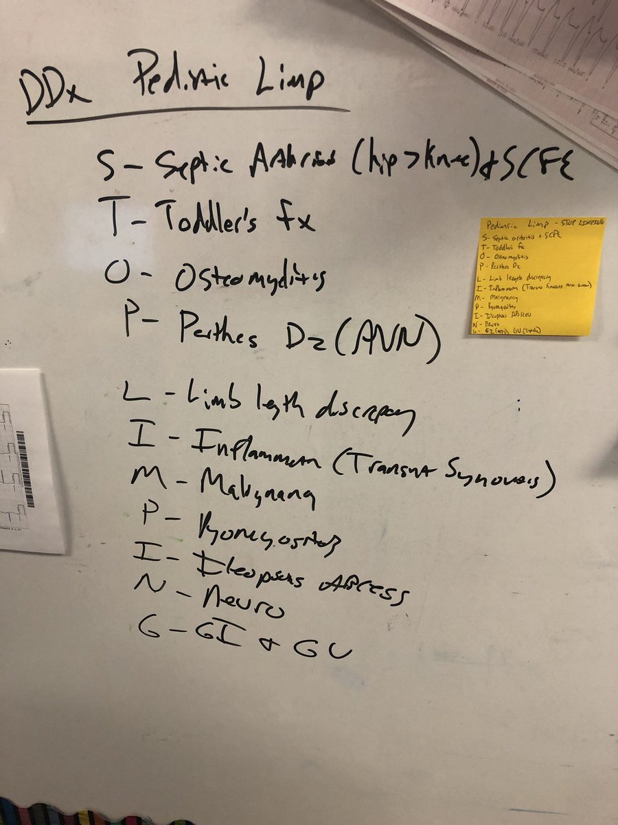 MattNegaard's tweet photo. On shift teaching: DDX for pediatric limp. @Iowa_EM #stoplimping https://t.co/eZ8Zfpo8nt