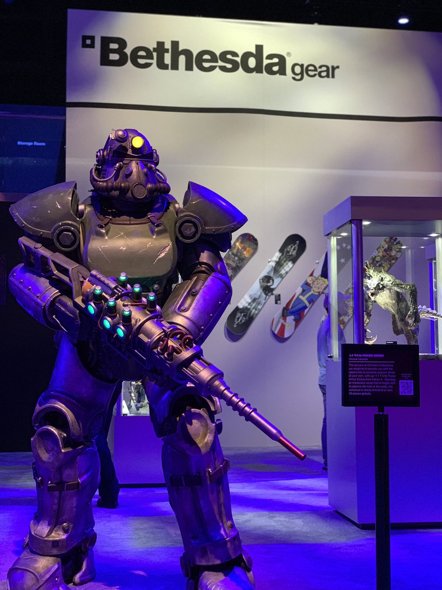 bethesda's tweet image. Gear!! On hand at #E3  - new Fallout GEAR, including a 1:1 T-51b Power Armor