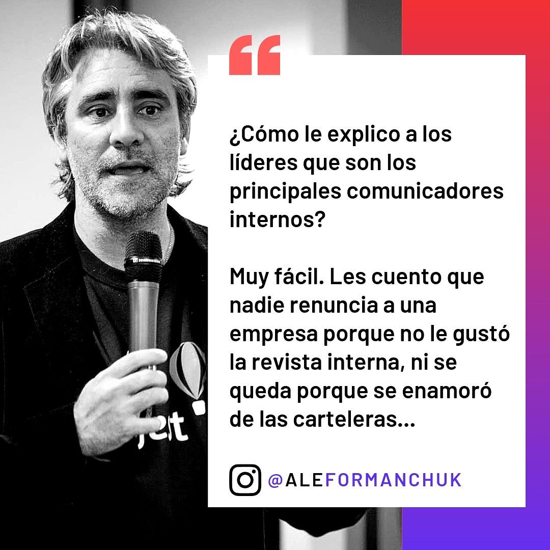 formanchuk's tweet photo. 😀 Esta es una de mis frases favoritas y me encanta decirla cuando me toca brindar charlas de sensibilización a líderes acerca de su rol en la #comunicacióninterna...
.
Dale un super ❤️ y RT si te parece fundamental que todos los lideres escuchen esto! 😀
.
#Dircom https://t.co/HNKFPrtPKI