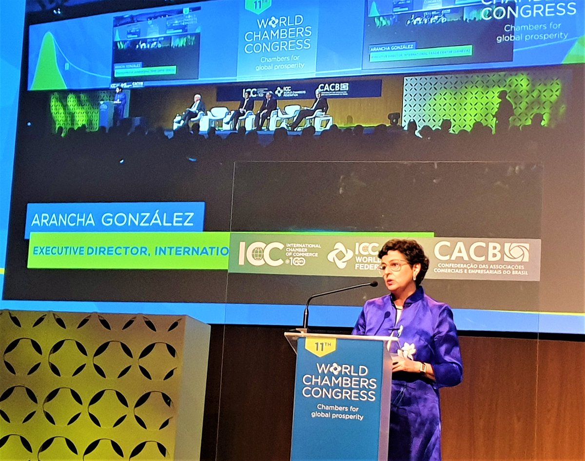 ITCnews's tweet photo. Chambers of Commerce are key intermediaries between business and government. They can promote:

💠Economic inclusion and environmental sustainability
💠A win-win agenda for multilateral cooperation on #trade

ITC Executive Director @AranchaGlezLaya at #11WCC today in Brazil. https://t.co/lYz4LAvz9Z