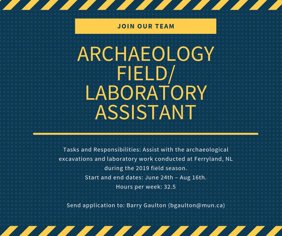 Great summer opportunity!  <a href="/ColonyofAvalon/">Colony of Avalon</a> is looking to hire an Archaeology Field/ Laboratory Assistant starting June 24th.  Send applications directly to bgaulton@mun.ca.  <a href="/MUNArchaeology/">MUNArch</a> @MUN_Science <a href="/memorialhss/">Faculty of Humanities & Social Sciences, Memorial</a>