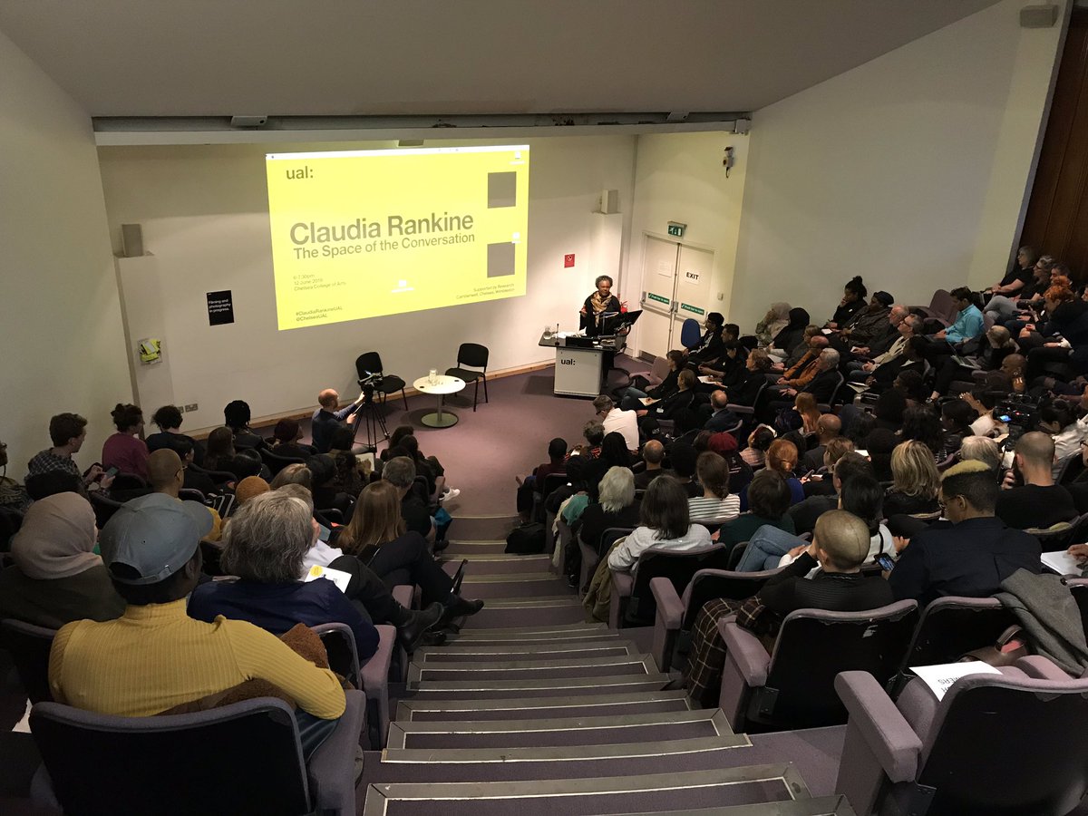 UAL's tweet photo. We have the pleasure of having Professor Claudia Rankine do a talk at .@ChelseaUAL to a packed audience #TheSpaceOfTheConversation #UAL https://t.co/m3Ec1gH3o8