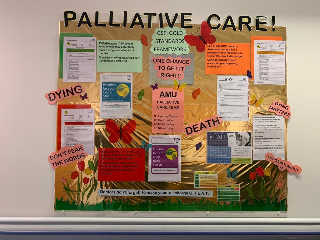 acute_amu's tweet photo. How amazing is our new palliative care board on AMU!! Our palliative care champions have been in today to decorate and raise awareness of the Gold Standards Framework! 💗🦋 https://t.co/XMqhIjaqRs